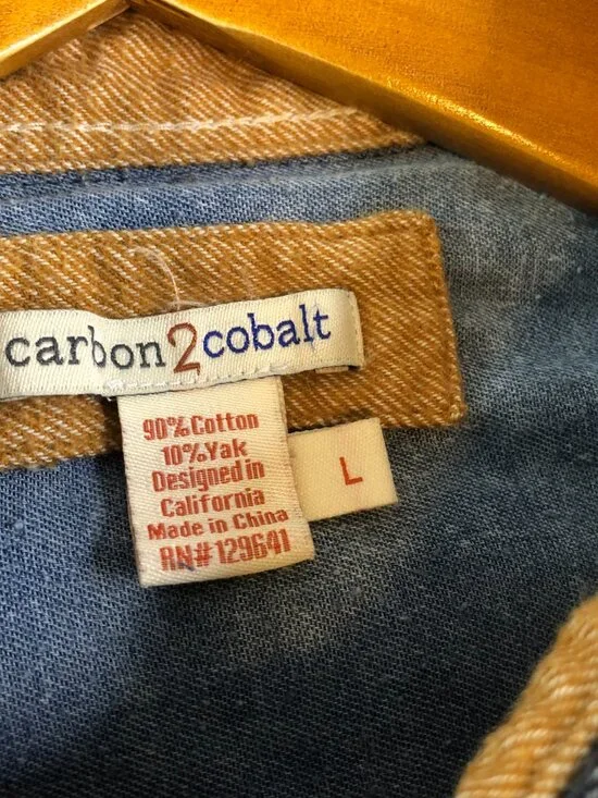 Carbon 2 Cobalt Shirt Mens Large Blue Cotton Yak Chest Flap Pockets Button - Picture 2 of 9